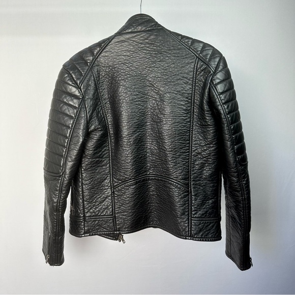 Black Heavy Faux Leather Black Moto Biker Jacket - Picture 4 of 14